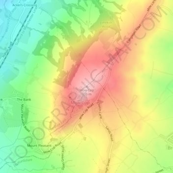 Carte topographique Mow Cop, altitude, relief