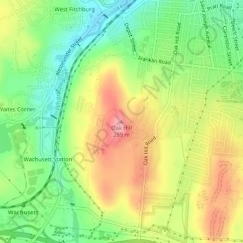 Carte topographique Oak Hill, altitude, relief