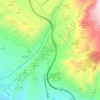Carte topographique Mondújar, altitude, relief