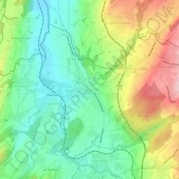 Carte topographique Oron-la-Ville, altitude, relief