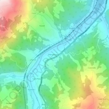 Carte topographique Pietramogolana, altitude, relief