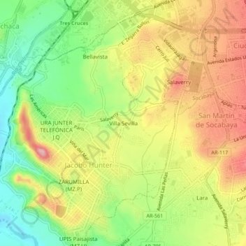 Carte topographique Villa Sevilla, altitude, relief