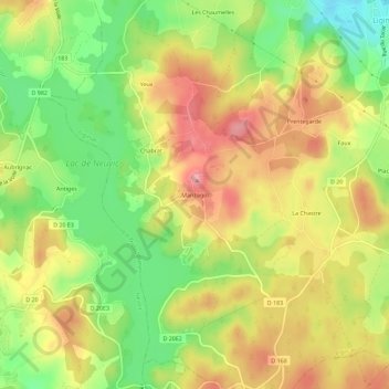 Carte topographique Manzagol, altitude, relief