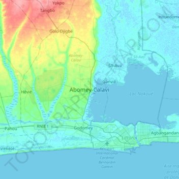 Carte topographique Abomey-Calavi, altitude, relief