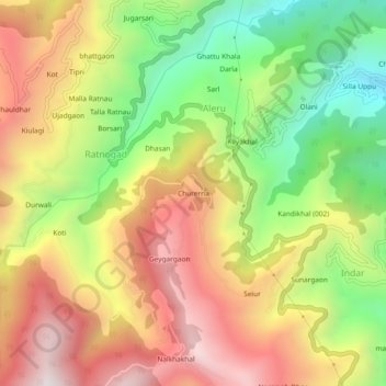 Carte topographique Churerna, altitude, relief