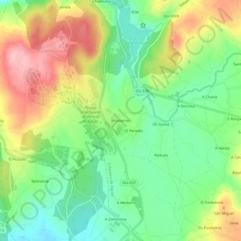 Carte topographique Monterrei, altitude, relief
