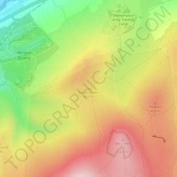 Carte topographique Black Down, altitude, relief