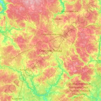 Carte topographique Serguiev Possad, altitude, relief