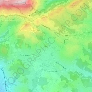 Carte topographique Opio, altitude, relief