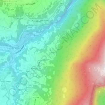 Carte topographique Comano, altitude, relief