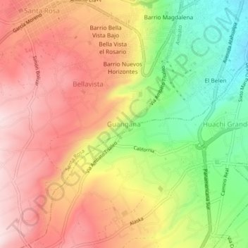 Carte topographique Guangana, altitude, relief