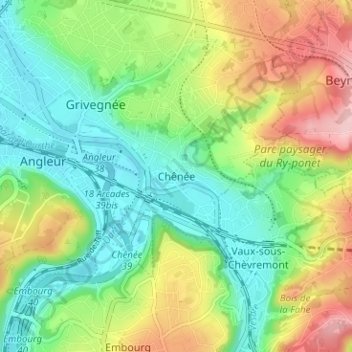 Carte topographique Chênée, altitude, relief