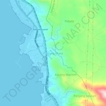 Carte topographique Panjang Utara, altitude, relief