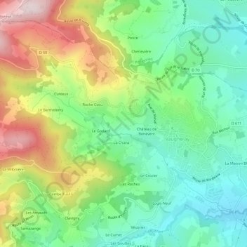 Carte topographique Le Rousseau, altitude, relief