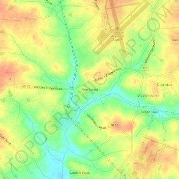 Carte topographique Pine Forest, altitude, relief