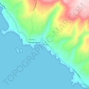 Carte topographique Anchor Bay, altitude, relief