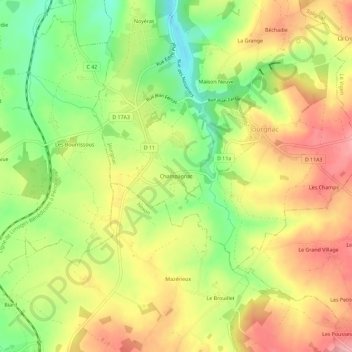 Carte topographique Champagnac, altitude, relief