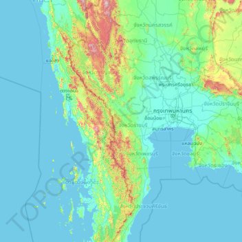 Carte topographique Ratchaburi Province, altitude, relief