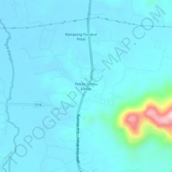 Carte topographique Pekan Jambu Lawar, altitude, relief