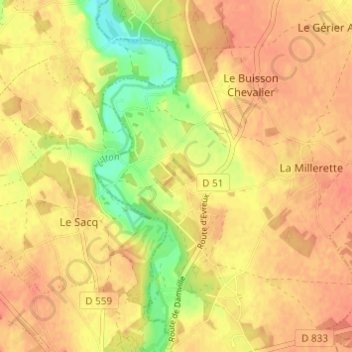 Carte topographique Sylvains-les-Moulins, altitude, relief