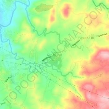 Carte topographique San Roque, altitude, relief