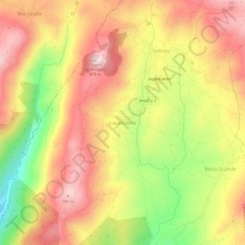 Carte topographique Lavandeira, altitude, relief