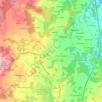 Carte topographique Cerceda, altitude, relief