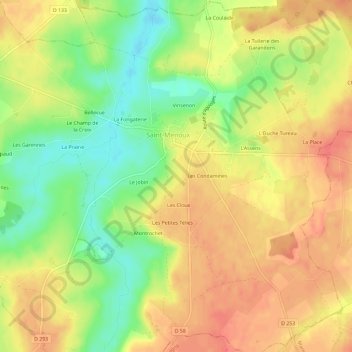 Carte topographique Les Rateliers, altitude, relief