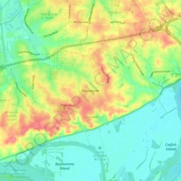 Carte topographique Harvester, altitude, relief
