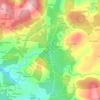 Carte topographique Peixoanes, altitude, relief