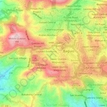 Carte topographique City Camp Central, altitude, relief