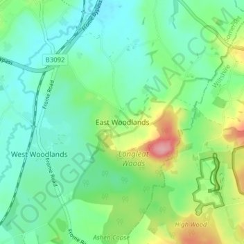 Carte topographique East Woodlands, altitude, relief