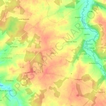 Carte topographique L'Aubier, altitude, relief