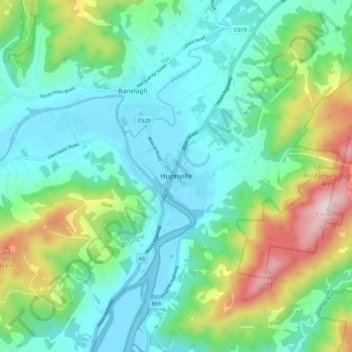 Carte topographique Huonville, altitude, relief