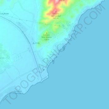 Carte topographique Villaricos, altitude, relief
