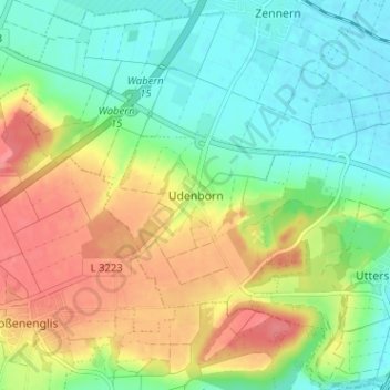 Carte topographique Udenborn, altitude, relief