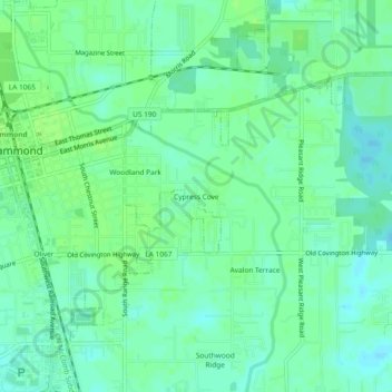 Carte topographique Cypress Cove, altitude, relief