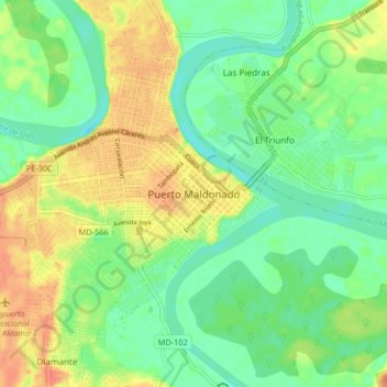 Carte topographique Puerto Maldonado, altitude, relief