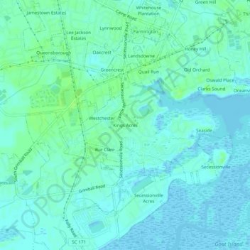 Carte topographique Kings Acres, altitude, relief