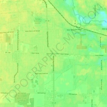 Carte topographique Reynolds Corners, altitude, relief