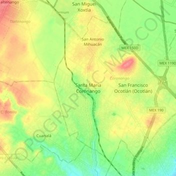 Carte topographique Santa María Coronango, altitude, relief