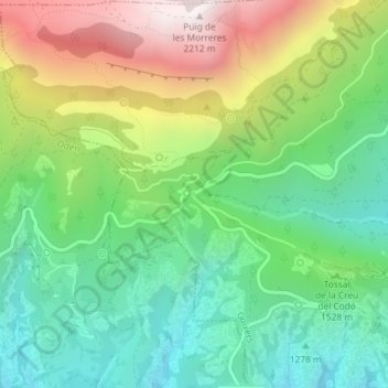 Carte topographique Coll de Jou, altitude, relief