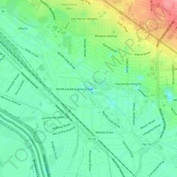 Carte topographique Tigua, altitude, relief