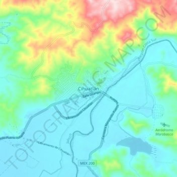 Carte topographique Cihuatlán, altitude, relief