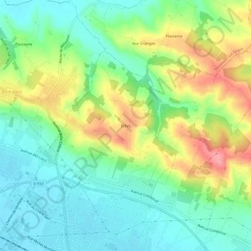 Carte topographique Billas, altitude, relief