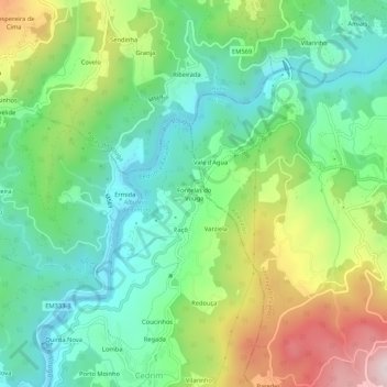 Carte topographique Fontelas do Vouga, altitude, relief