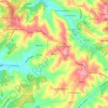 Carte topographique Malinha, altitude, relief