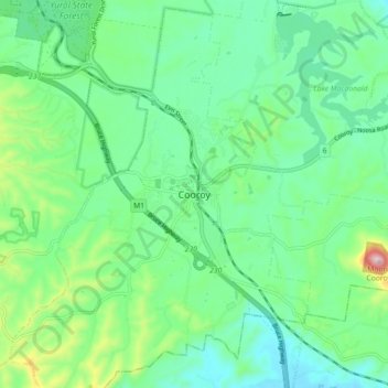 Carte topographique Cooroy, altitude, relief