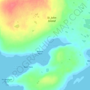 Carte topographique St. John Island, altitude, relief