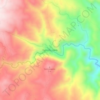 Carte topographique Pueblo Escondido, altitude, relief